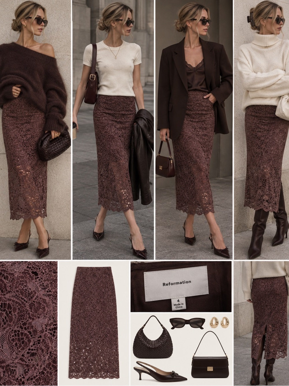 Reformation Brown Lace Midi Maxi Skirt Size 4